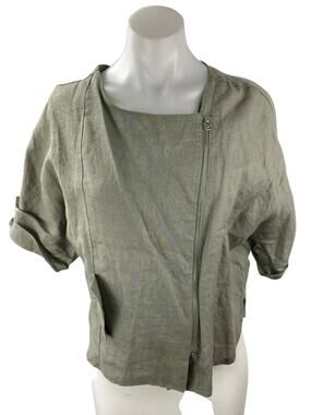 Culture Call Women's Green Short Sleeve Square Neck Zip Up Shirt Blouse Top Sz S